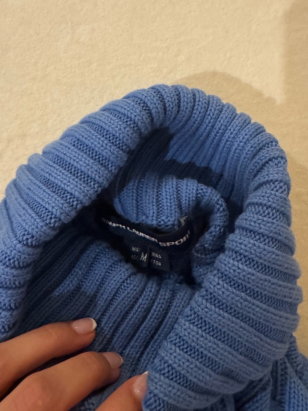 Ralph Lauren Blue Cable Knit Turtleneck Sweater w/ Yellow Pony - Picture 5 of 10